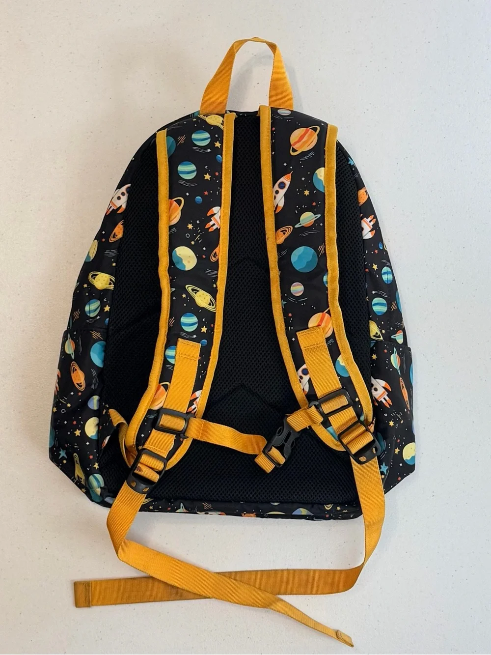 Kids Space Rocket Backpack - Black with Multi-Color Planets